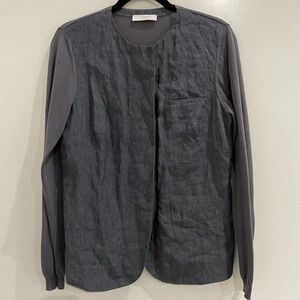 Tonet Carella Italy Grey Linen & Cotton Long Sleeve Minimalist Top M 6-8